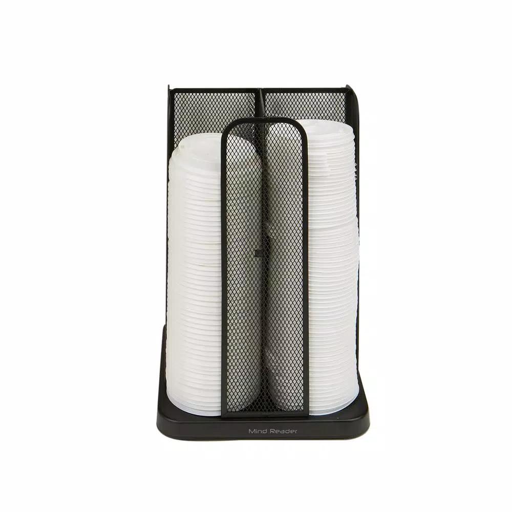 Mind Reader Rotating Cup and Lid Carousel Organizer, Black Metal Mesh Dispenser