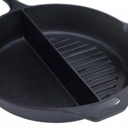 Basic Essentials 13.5 in. Cast Iron Round 2-Section Pre-Seasoned Grill/Griddle with Assist Handle thumbnail 3