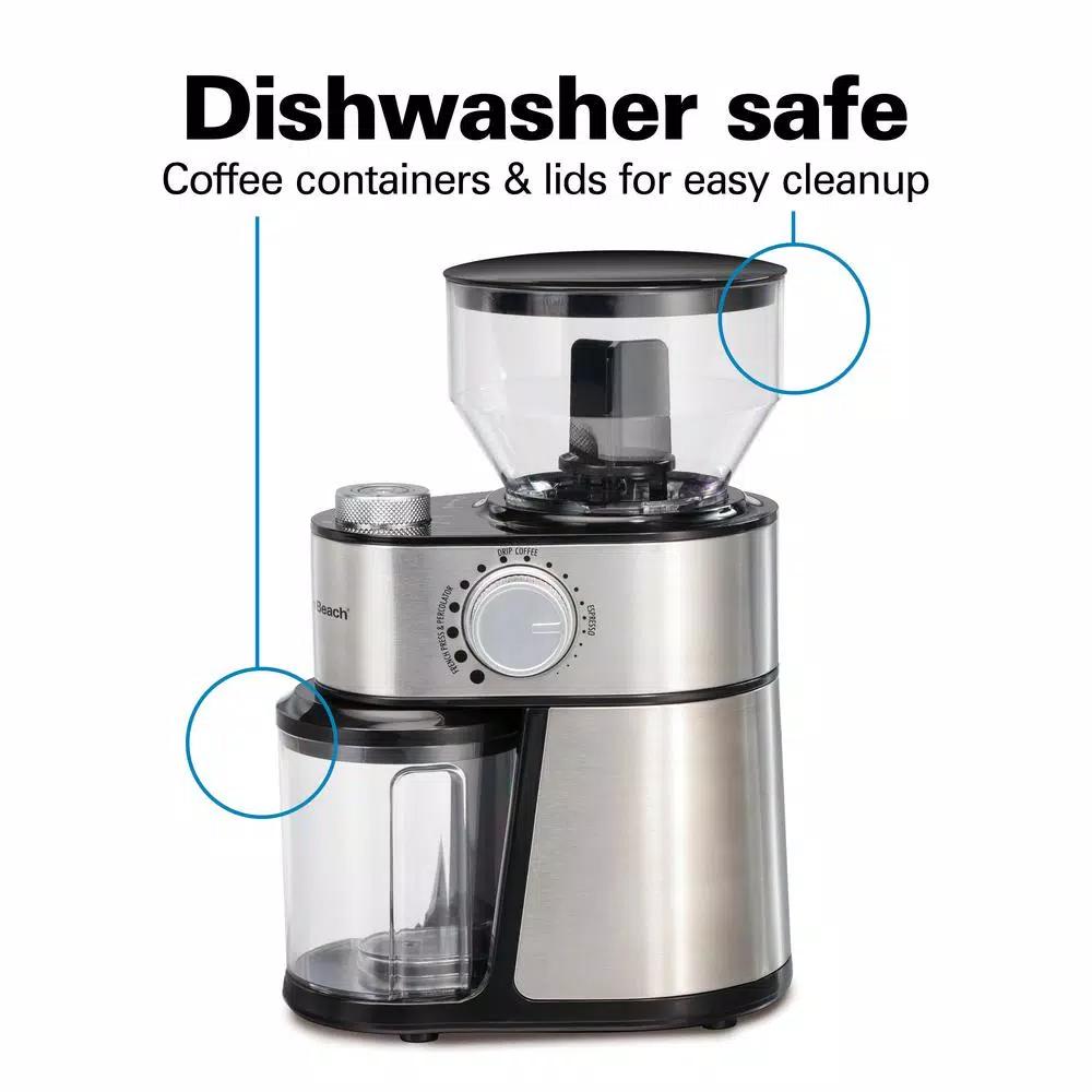 Hamilton Beach 16 oz Stainless Steel Burr Coffee Grinder with 18 Grind Settings