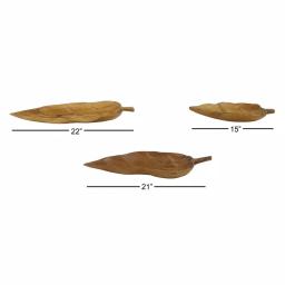LITTON LANE Large Rustic Leaf-Shaped Natural Teak Wood Serving Trays, Set of 3 thumbnail 5