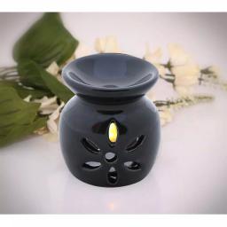 Benzara Black Handmade Ceramic Oil Diffuser and Warmer with Leaf Cutout Design thumbnail 2