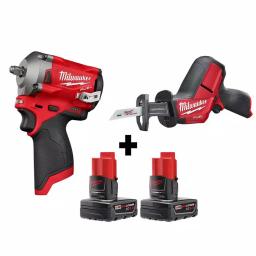 Milwaukee M12 FUEL 12V Cordless 3/8 in. Stubby Impact Wrench and HACKZALL Combo Kit with (2) 3.0 Ah Batteries thumbnail 1