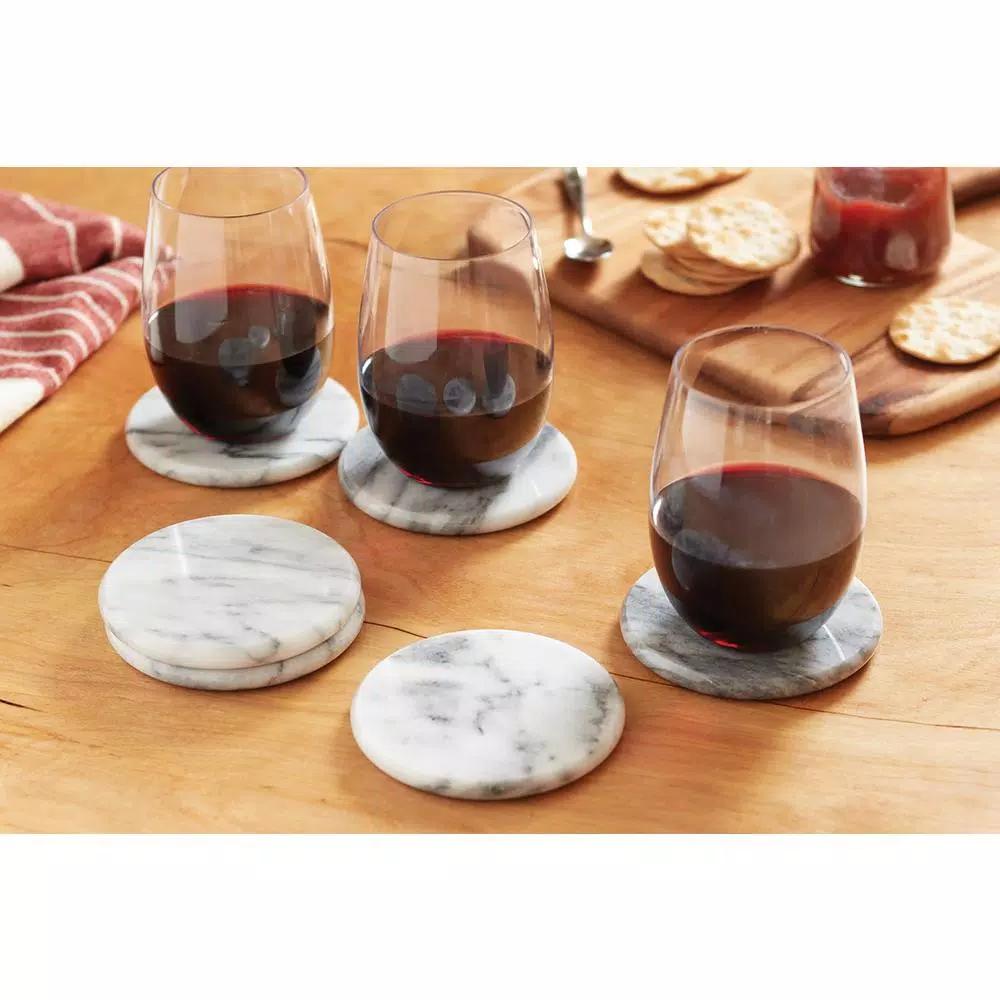 Fox Run White Marble Coasters, Set of 6, Natural Stone with Cork Underside