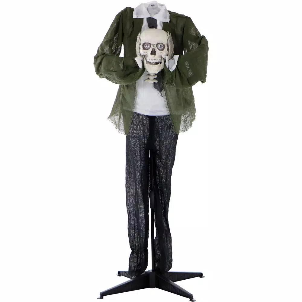 Haunted Hill Farm 5 ft. Animatronic Headless Man Halloween Prop with Talking Skull