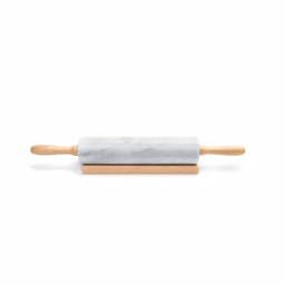 Fox Run White Marble Rolling Pin with Wooden Handles and Base thumbnail 2