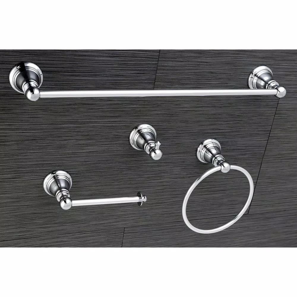 Kingston Brass Classic 4-Piece Polished Chrome Bath Hardware Set - Transitional Style
