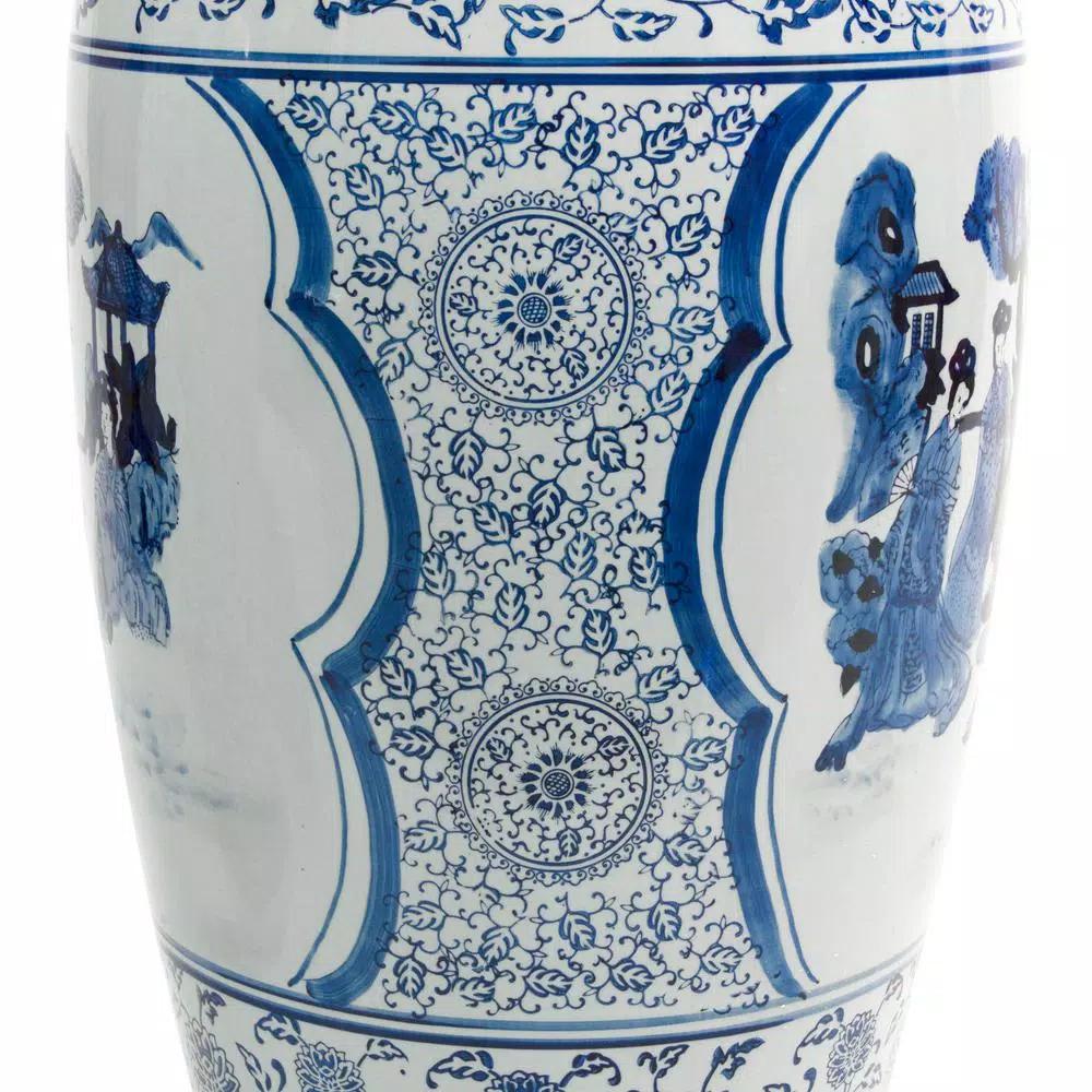 Unbranded Oriental Furniture 35 in. Blue and White Porcelain Tung Chi Floor Vase