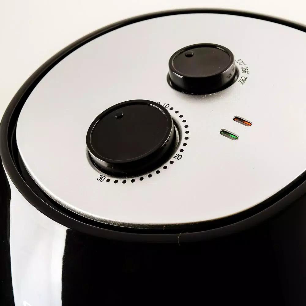 Ovente 3.2 Qt. Black Stainless Steel Electric Air Fryer, 1300W with Non-Stick Removable Basket