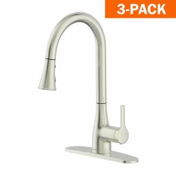 FLOW Series Classic Single-Handle Pull Down Kitchen Faucet, Brushed Nickel (3-Pack) thumbnail 1