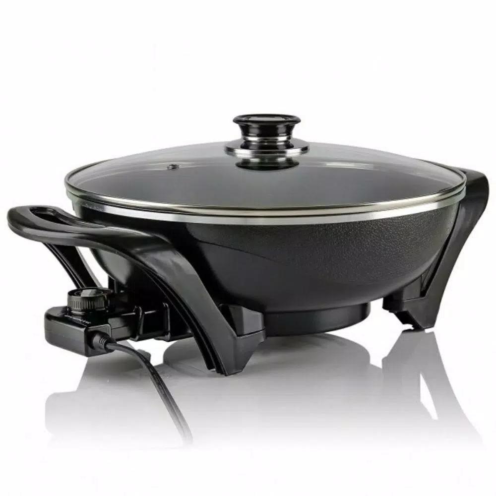 Ovente 13-Inch Non-Stick Electric Skillet with Tempered Glass Lid and Adjustable Temperature Control, Black
