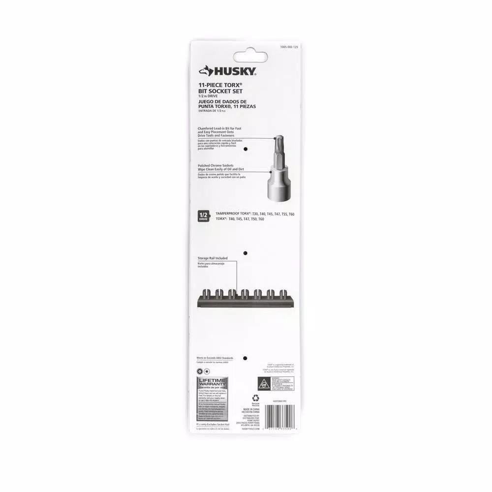 Husky 1/2 in. Drive Torx and Tamper-Proof Torx Bit Socket Set, 11-Piece