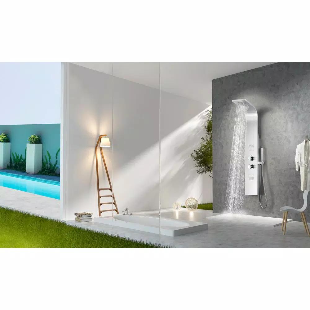 ANZZI Anchorage 60 in. 2-Jet Full Body Shower Panel System with Heavy Rain Head & Spray Wand, Brushed Steel