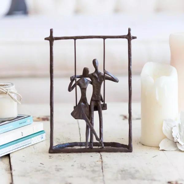 DANYA B Couple on a Swing Cast Bronze Sculpture - Handcrafted Metal Statuary