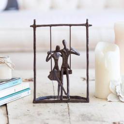 DANYA B Couple on a Swing Cast Bronze Sculpture - Handcrafted Metal Statuary thumbnail 1