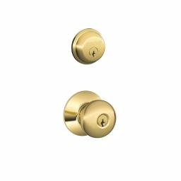 Schlage Plymouth Double Cylinder Deadbolt and Entry Door Knob Combo Pack, Bright Brass thumbnail 1