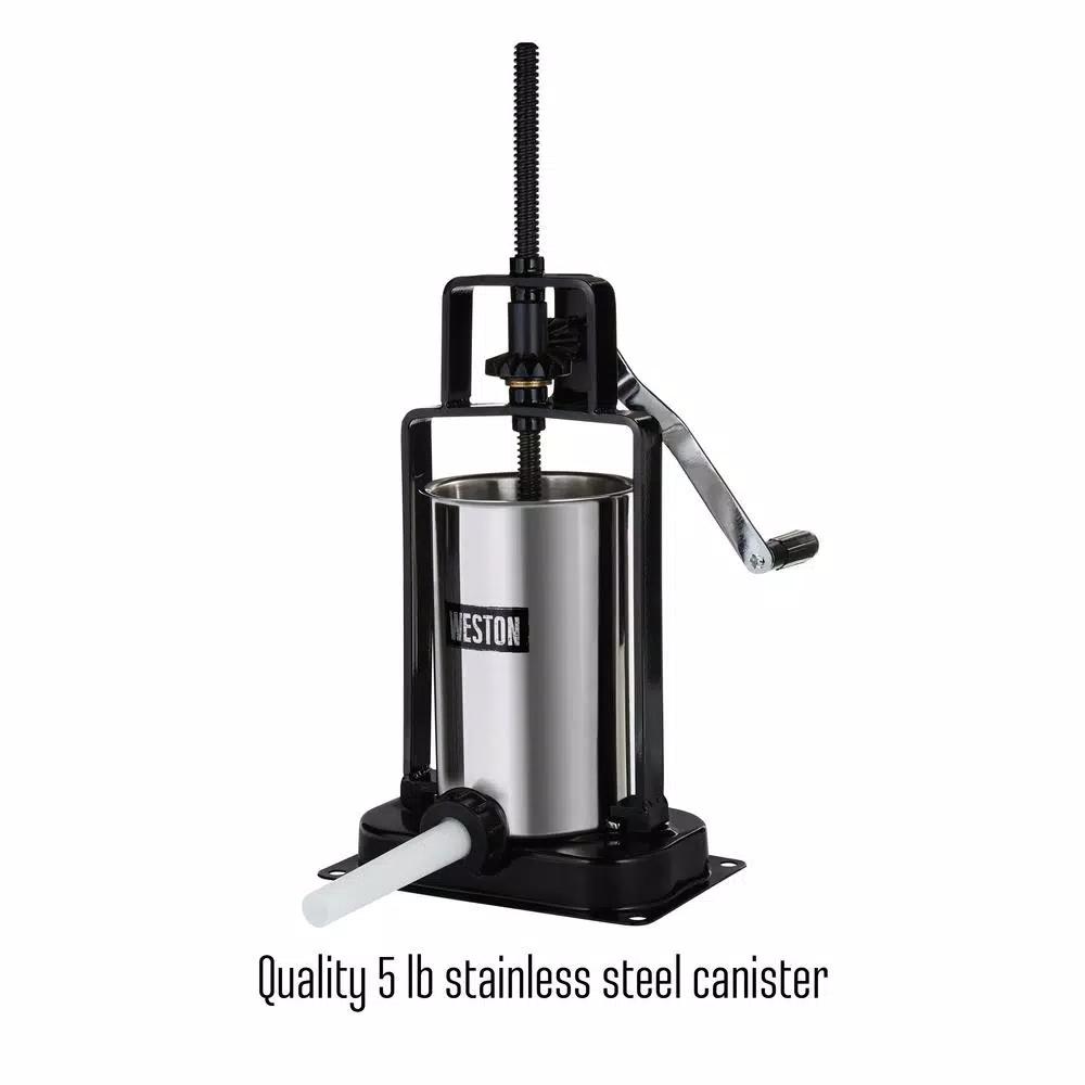 Weston 5 lb. Capacity Vertical Sausage Stuffer with Stainless Steel Canister and 3 Funnels