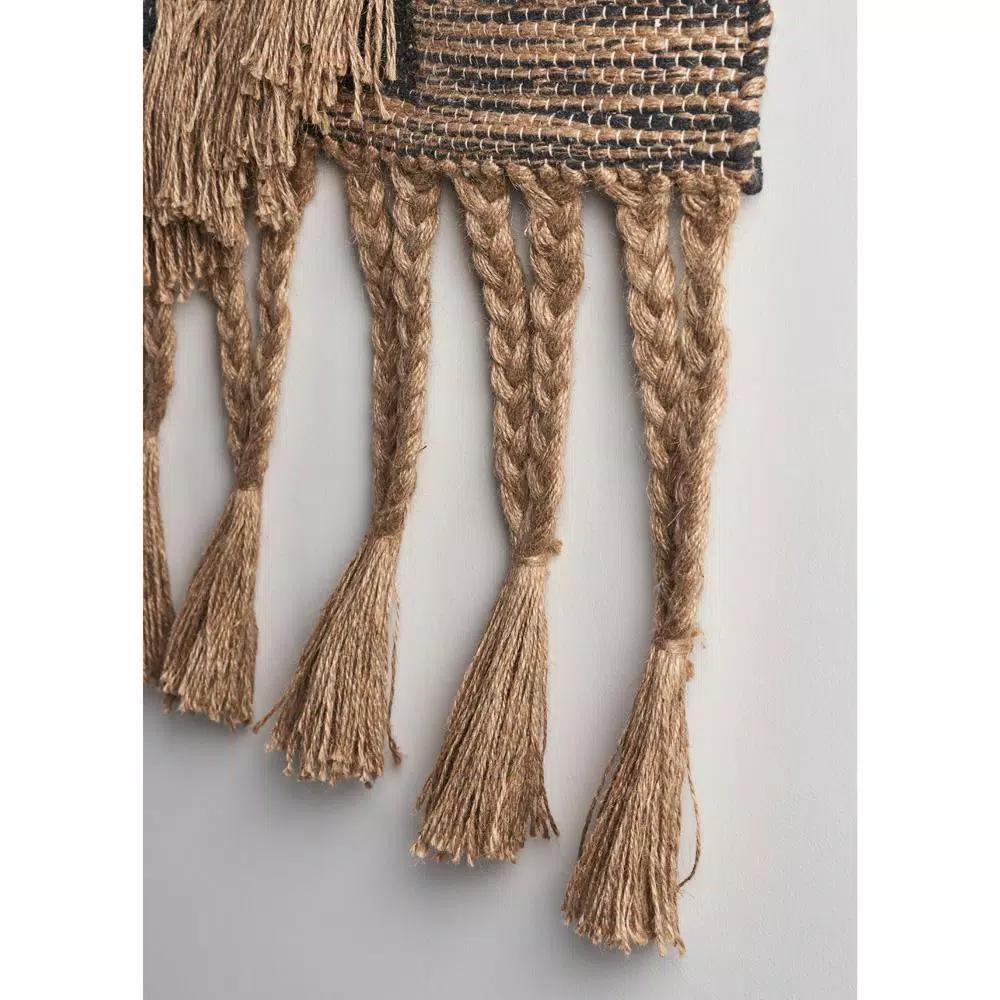 LR Home Rustic Natural and Black Fringed Wall Tapestry - Hand-Loomed Jute and Cotton Wall Hanging