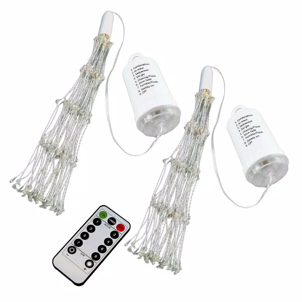 LUMABASE 200-LED Warm White Starburst Fairy Lights with Remote Control, Battery Operated, Set of 2