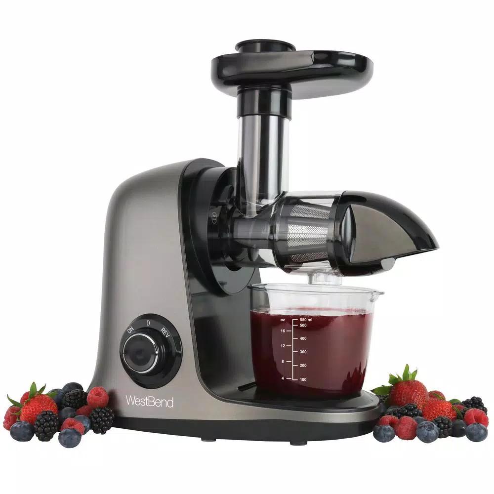 West Bend Cold Press Juicer, Masticating Slow Juicer for Fruits, Vegetables and Greens, Gray