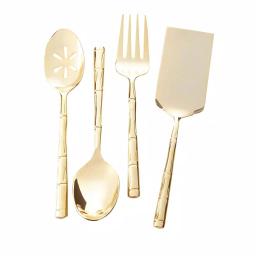 Wallace Gold-Plated Bamboo Design 18/10 Stainless Steel Cold Meat Serving Fork thumbnail 3