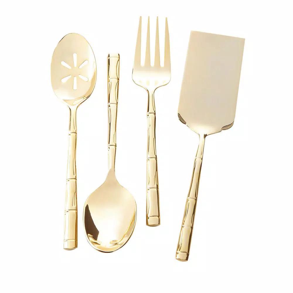 Wallace Gold-Plated Bamboo Design 18/10 Stainless Steel Cold Meat Serving Fork
