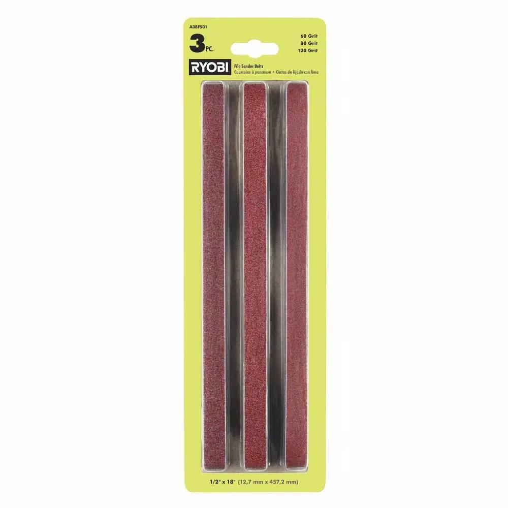 RYOBI 1/2 in. x 18 in. File Sander Belts, 3-Pack (60, 80, 120 Grit)