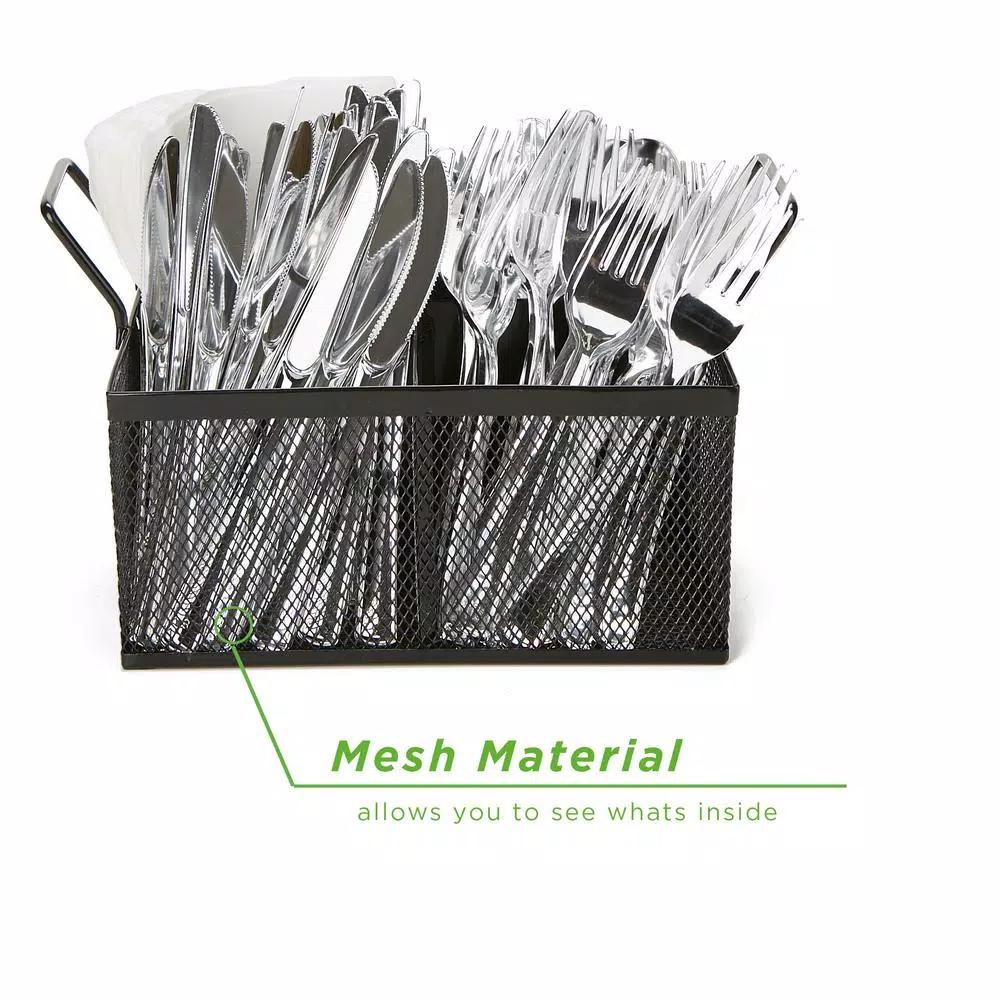Mind Reader 4-Section Black Mesh Cutlery Caddy, Stainless Steel Flatware Organizer for Countertops