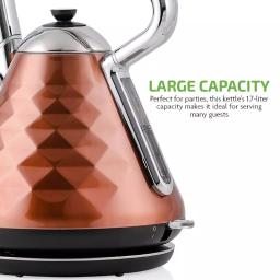 Ovente Cleo Collection 1.7L Copper Electric Kettle, 1500W Stainless Steel Tea Kettle with Auto Shut-Off thumbnail 3