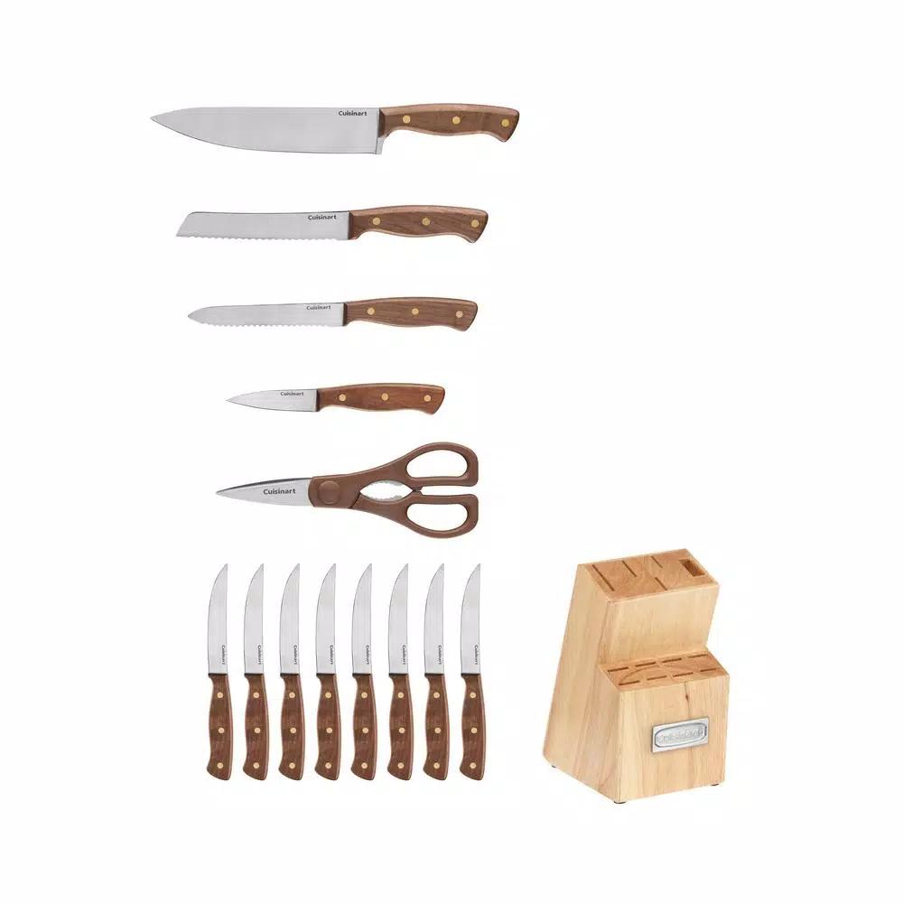 Cuisinart 14-Piece Triple Rivet Stainless Steel Knife Set with Solid Walnut Block