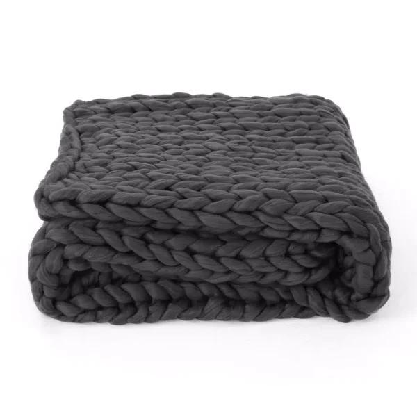 Noble House Marnie Dark Grey Acrylic Throw Blanket, Modern Solid Pattern