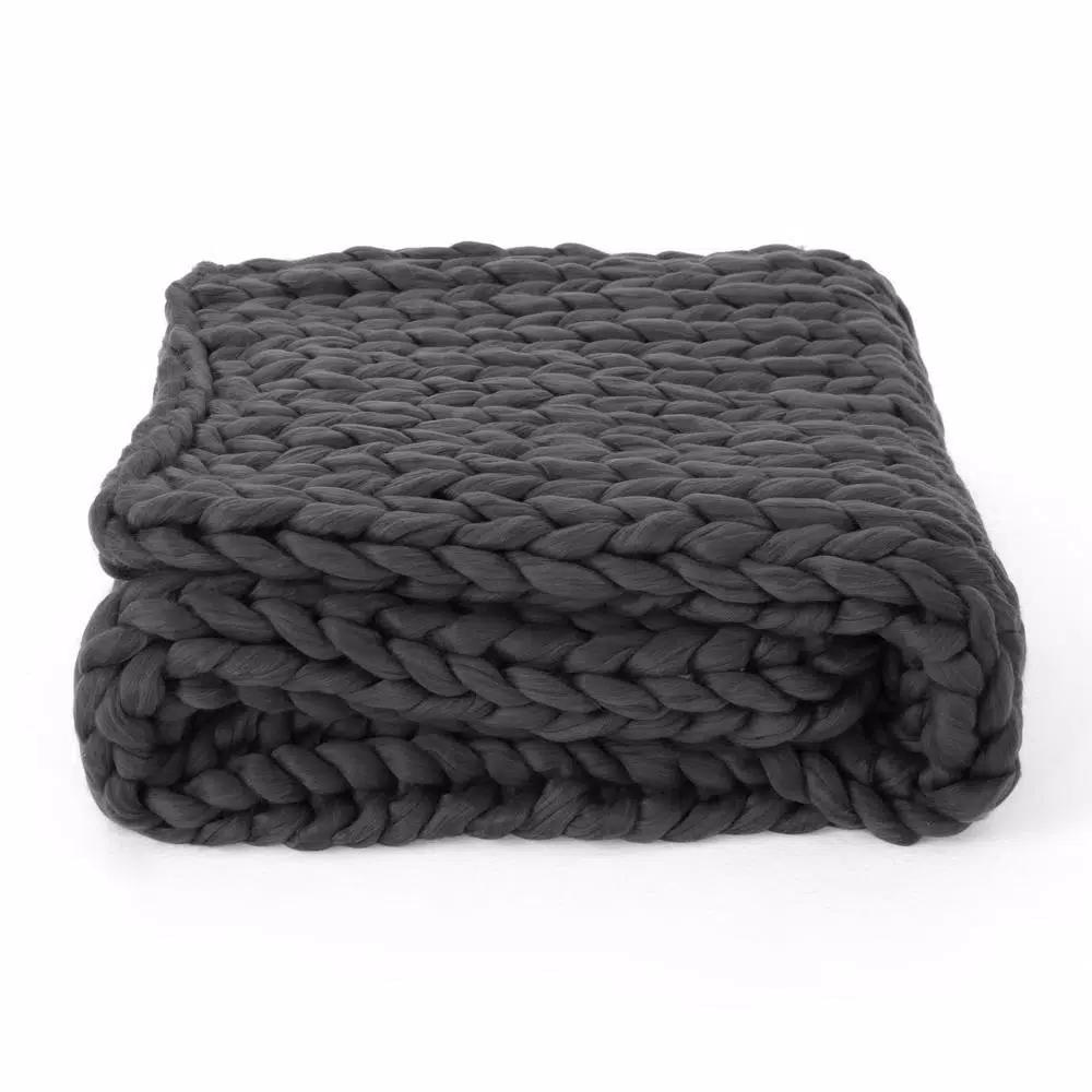 Noble House Marnie Dark Grey Acrylic Throw Blanket, Modern Solid Pattern