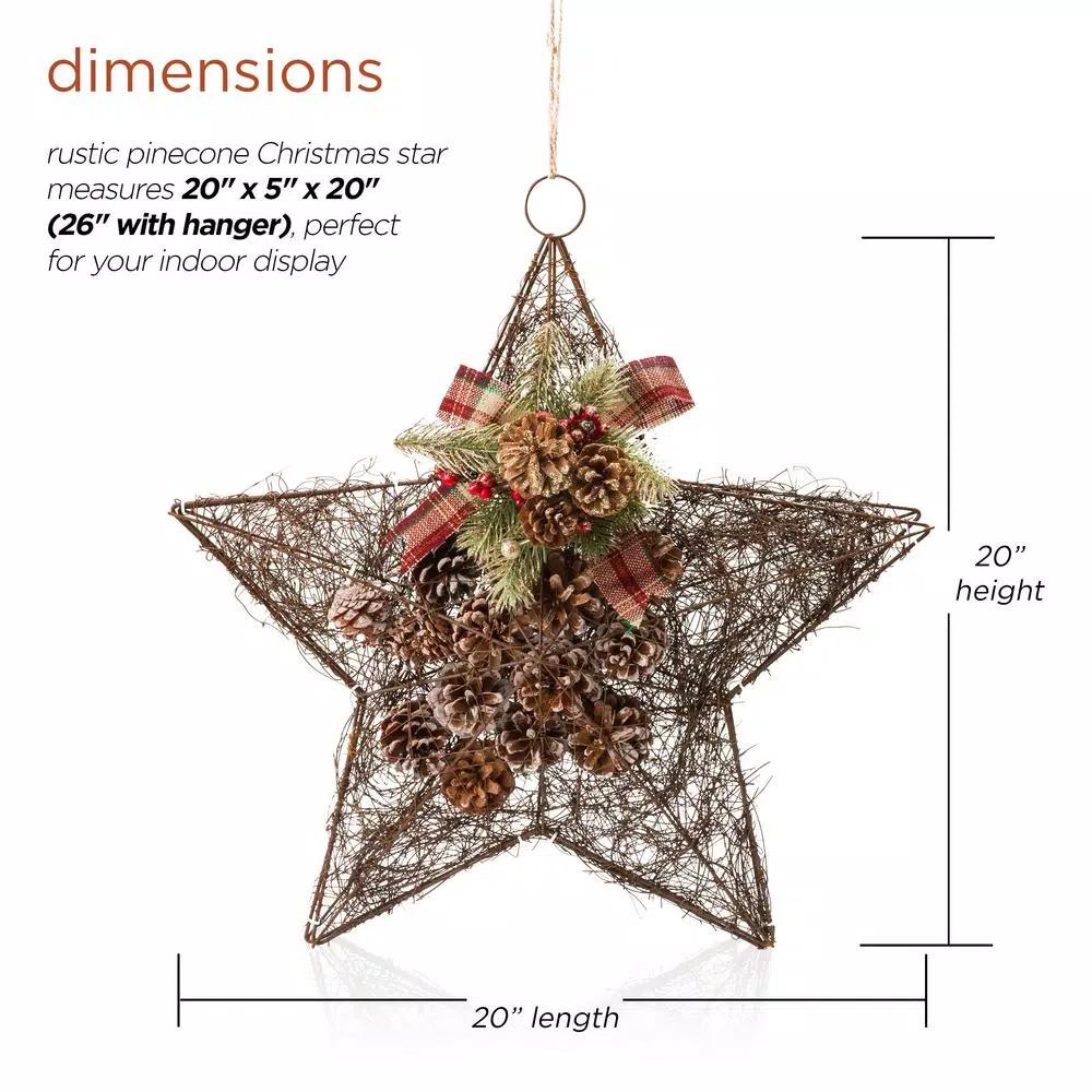 Alpine Corporation 20 in. Rustic Pinecone Christmas Star Hanging Decor