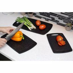 Unbranded 3-Piece Granite Look Plastic Cutting Board Set with Non-Slip Rubber Sides and Deep Juice Grooves, Black thumbnail 2