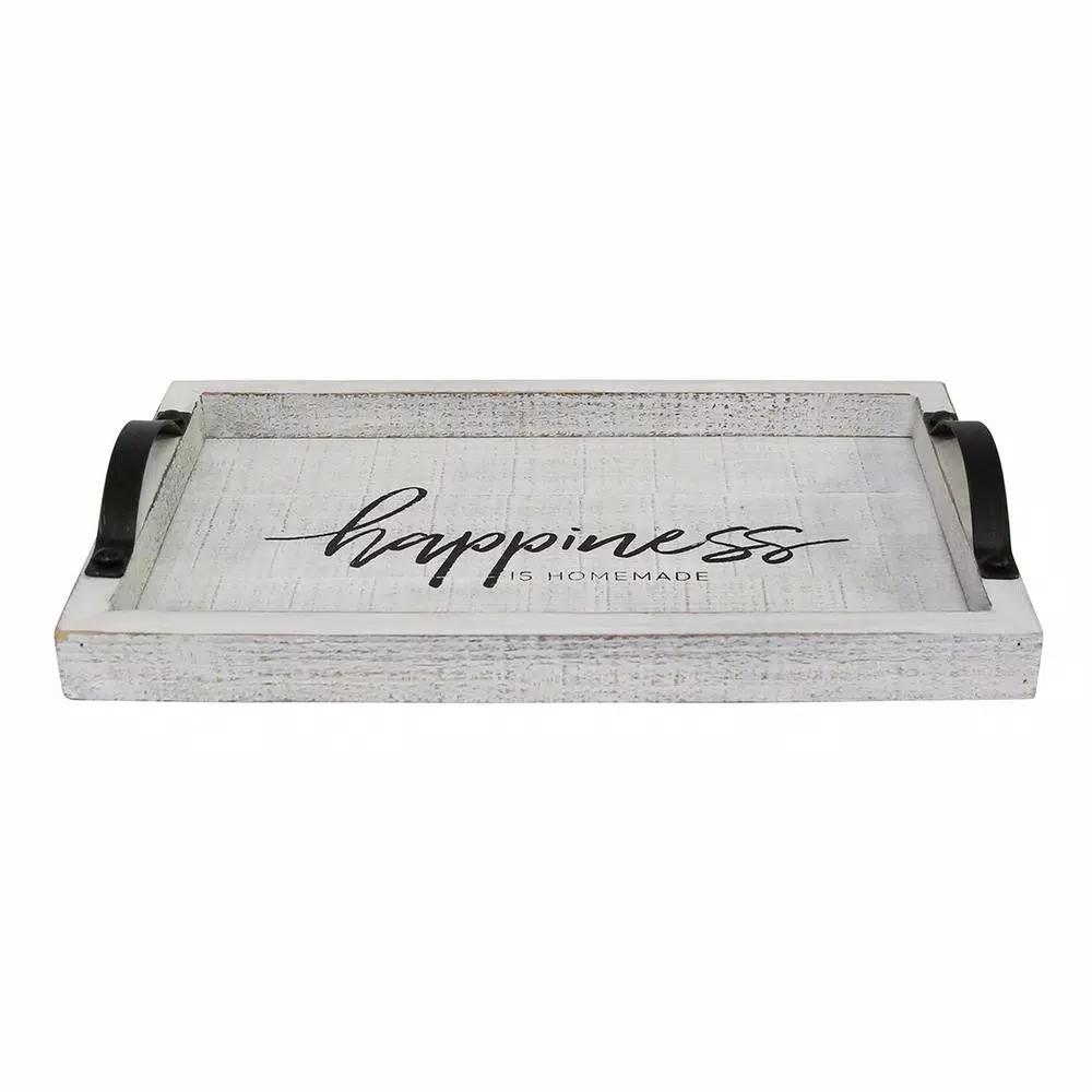 Stratton Home Decor Happiness is Homemade Wood Serving Tray with Metal Handles