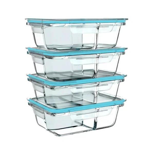 Classic Cuisine 8-Piece Borosilicate Glass Food Storage Container Set with Leak-Resistant Snap Lids