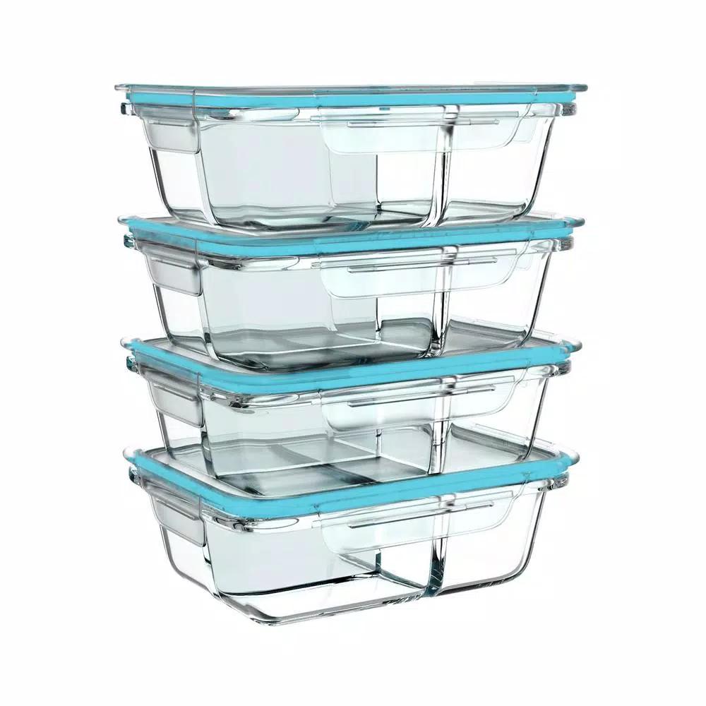 Classic Cuisine 8-Piece Borosilicate Glass Food Storage Container Set with Leak-Resistant Snap Lids