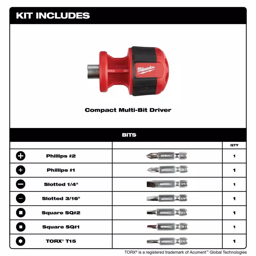 Milwaukee 8-in-1 Compact Multi-Bit Screwdriver Set with Power Groove Bits