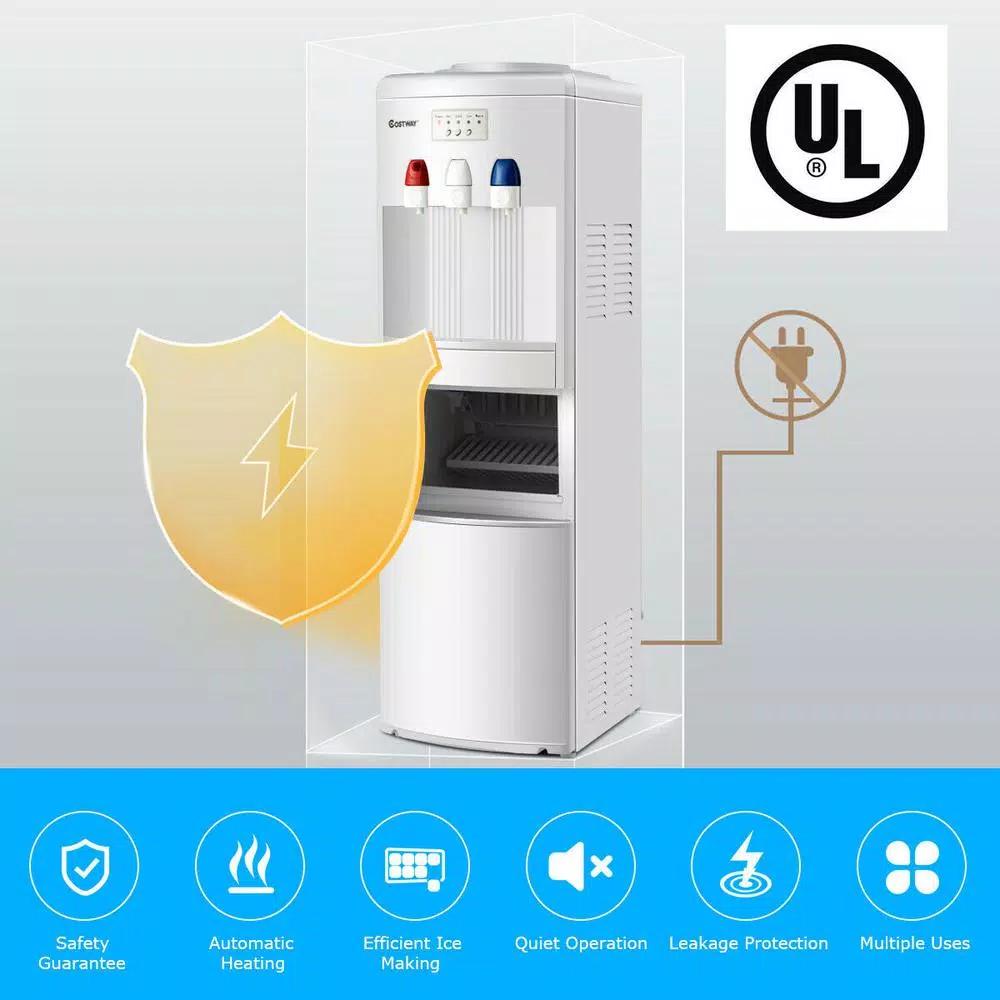 Costway Premium Top Loading Water Dispenser with Built-In Ice Maker, Hot & Cold Tri-Temp, White