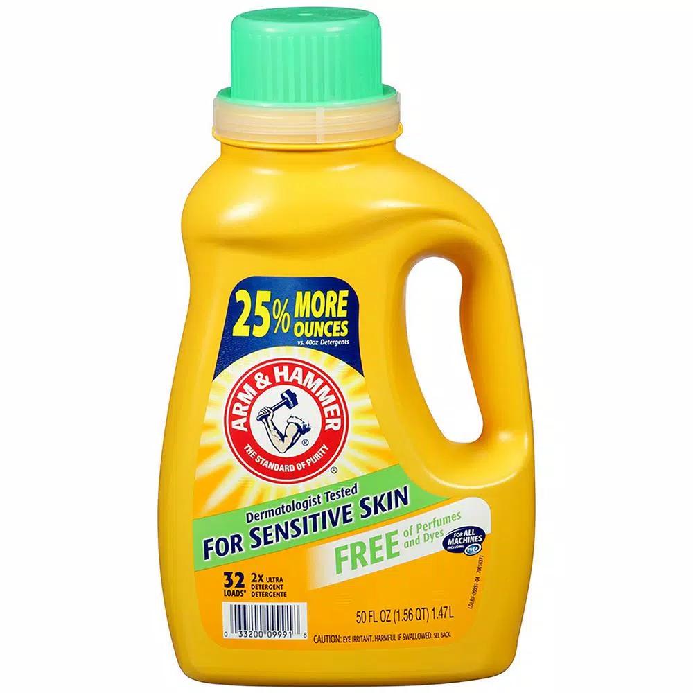 Arm & Hammer Liquid Laundry Detergent for Sensitive Skin, Perfume and Dye Free, 50 oz (8-Pack)