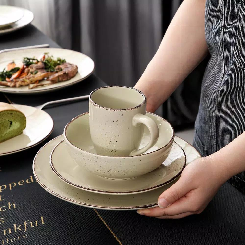 Vancasso 16-Piece Vintage Beige Porcelain Dinnerware Set - Service for 4