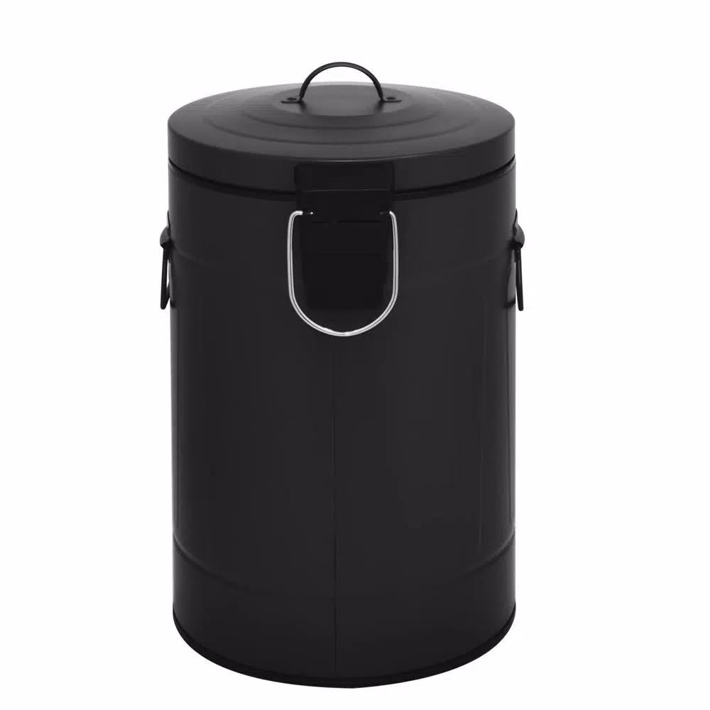 Innovaze New York Style Round Black Metal Step-On Trash Can Set - 12L & 3L Capacity