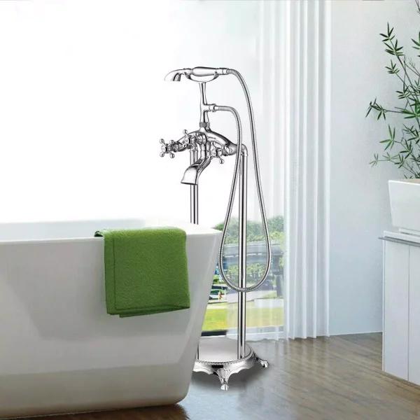 Vanity Art 40 in. Freestanding Single-Handle Claw Foot Tub Faucet with Hand Shower, Polished Chrome