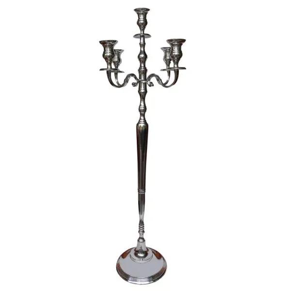 Benjara 48-Inch Silver Handcrafted Aluminum 5-Arm Candelabra with Fluted Tops