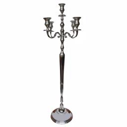 Benjara 48-Inch Silver Handcrafted Aluminum 5-Arm Candelabra with Fluted Tops thumbnail 1