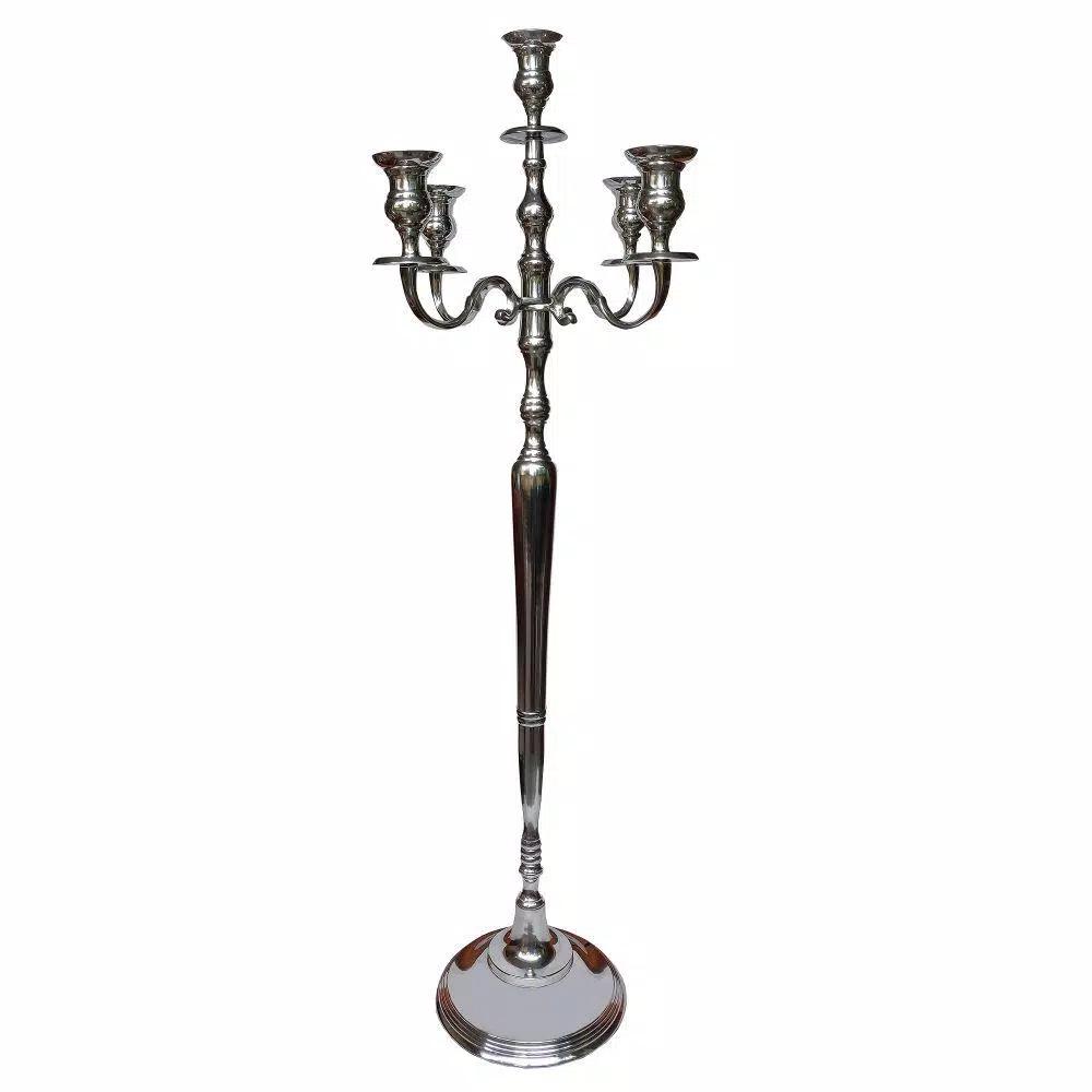 Benjara 48-Inch Silver Handcrafted Aluminum 5-Arm Candelabra with Fluted Tops