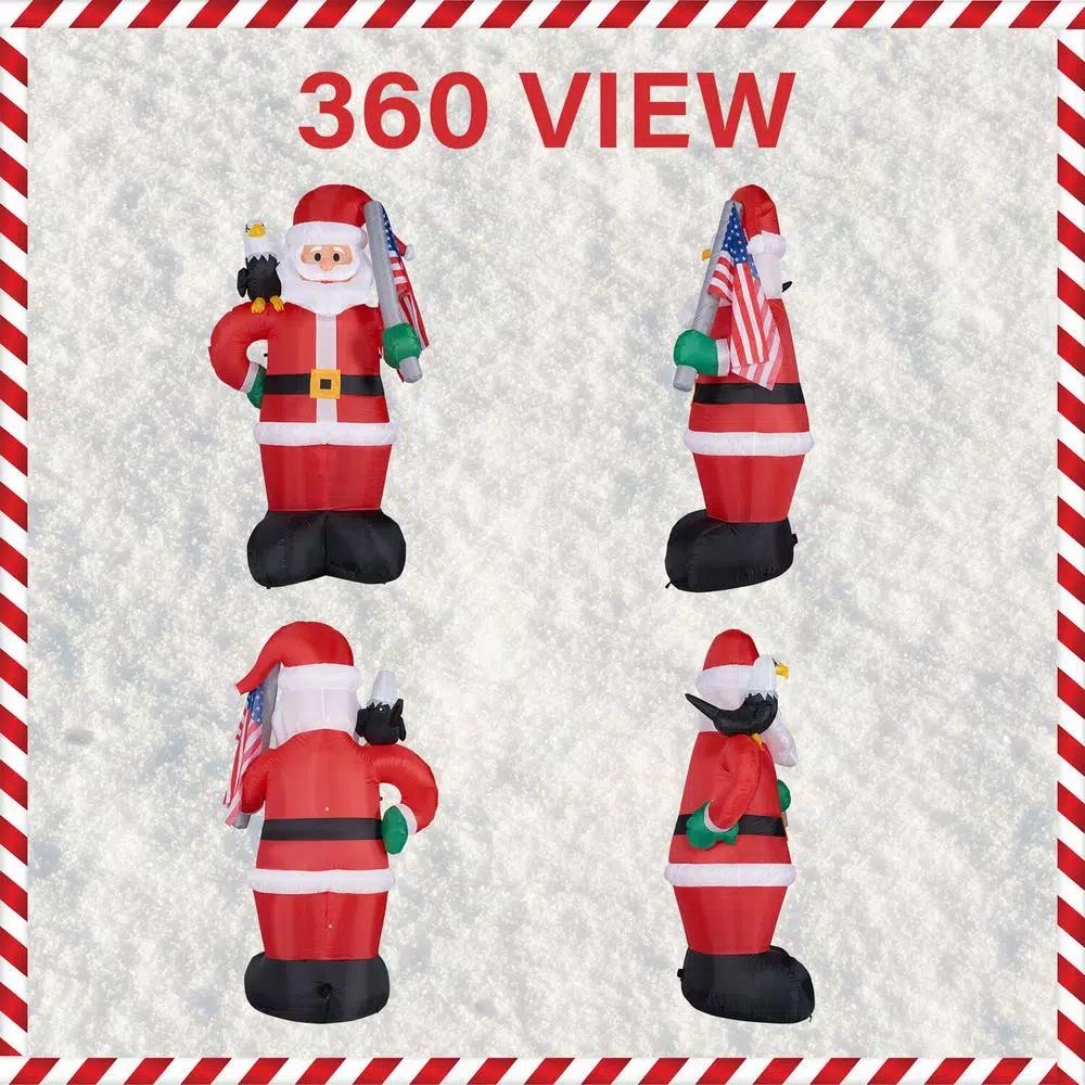 Fraser Hill Farm 8 ft. Americana Santa with Bald Eagle & American Flag Christmas Inflatable with Lights