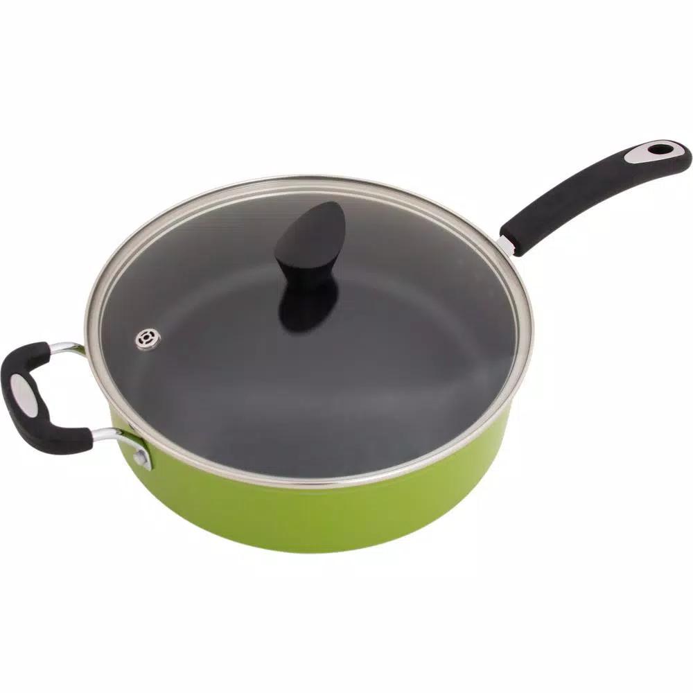 Hampton Bay Ozeri Green Earth 5.3 qt. Aluminum Ceramic Nonstick Sauce Pan with Glass Lid, Green