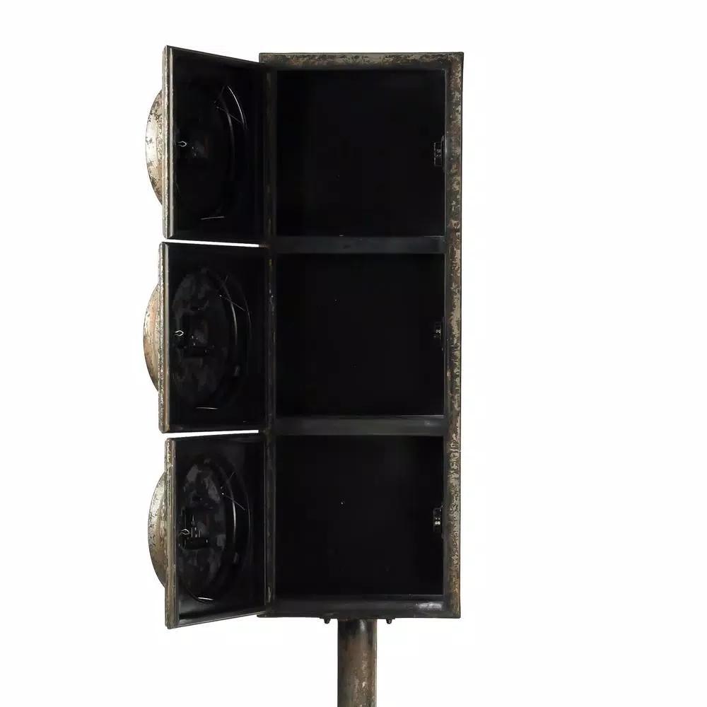 Zentique Antique Grey Metal Floor Clock with 3 Clock Faces and Hidden Storage