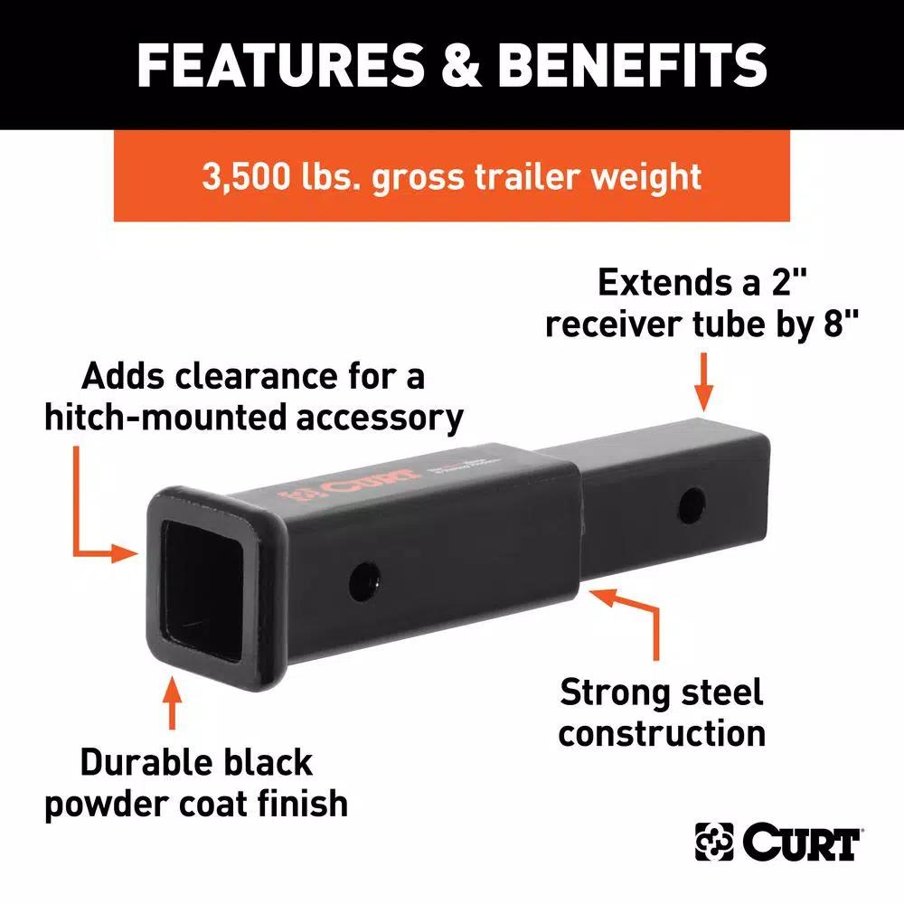 CURT 8" Receiver Tube Extender, 2" Shank, 3,500 lbs. Capacity