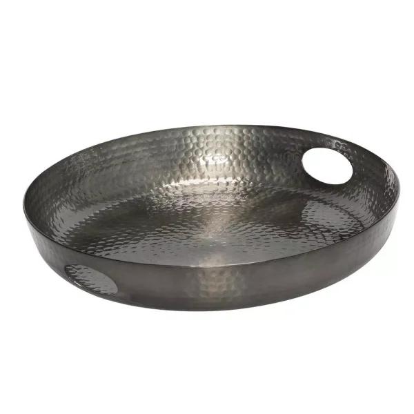 Honey-Can-Do Black Glossy Hammered Aluminum 16 in. Round Serving Tray with Handles